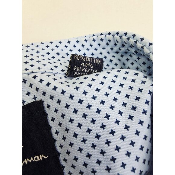 Ben Sherman Tailored Slim Fit Stretch Medium 5-15.5 32/33 Blue X Pattern Shirt - Picture 6 of 9